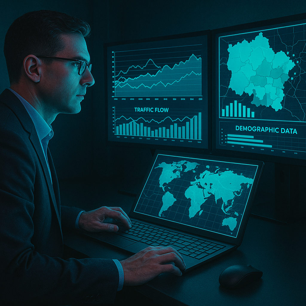 Business analyst studying location data and traffic flow analysis